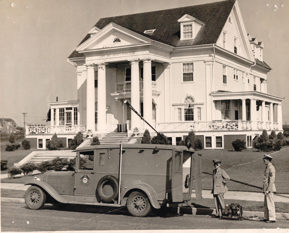 Image of Aux Com vehicle outside of Cape May County Tuna 1950