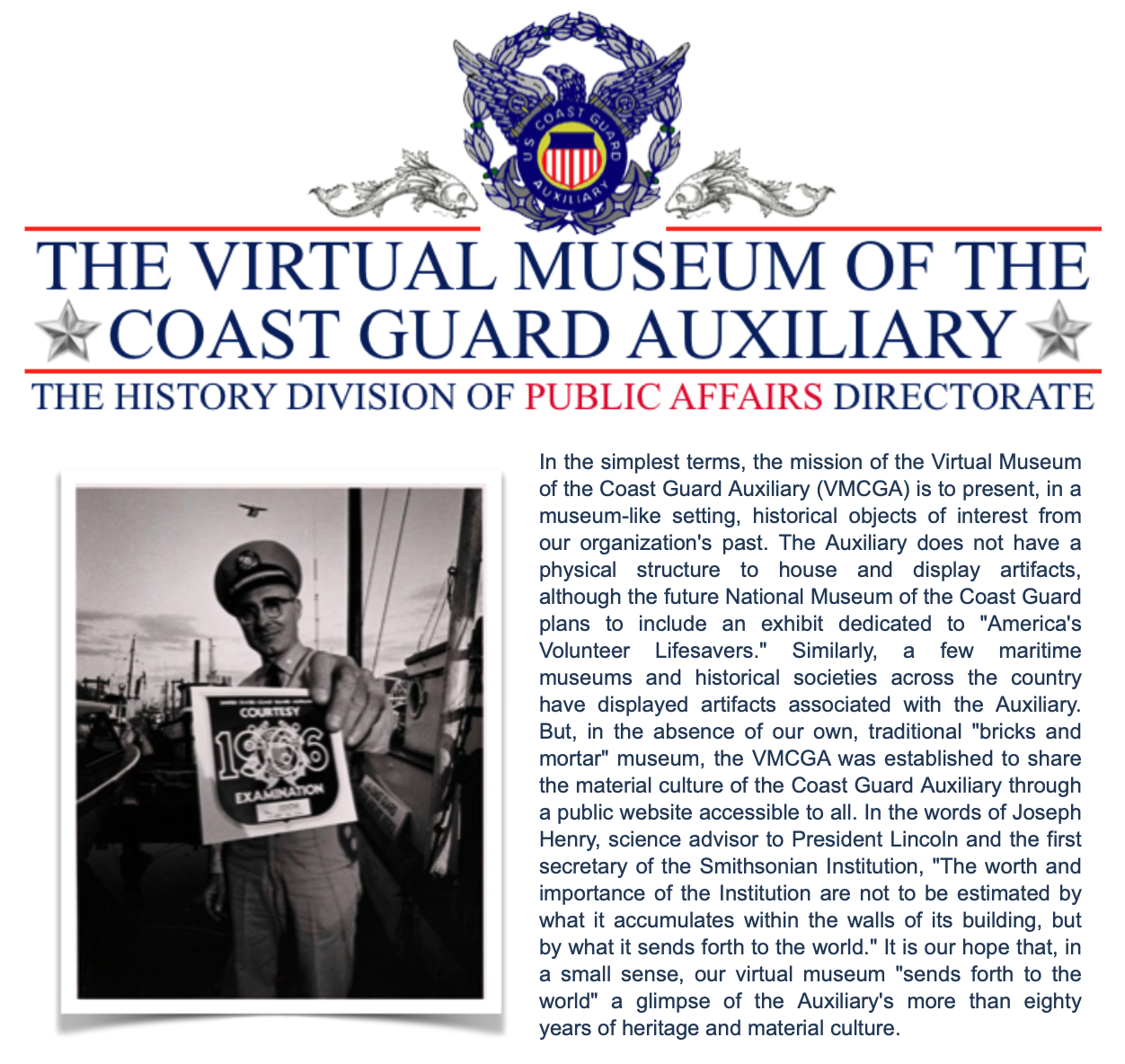 Sample of Virtual Museum of the Coast Guard Auxiliary